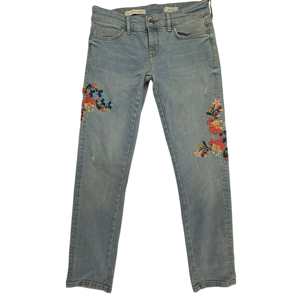 Pilcro Anthropologie Floral Embroidered Slim Fit Jeans Women 26 Stretch Bohemian